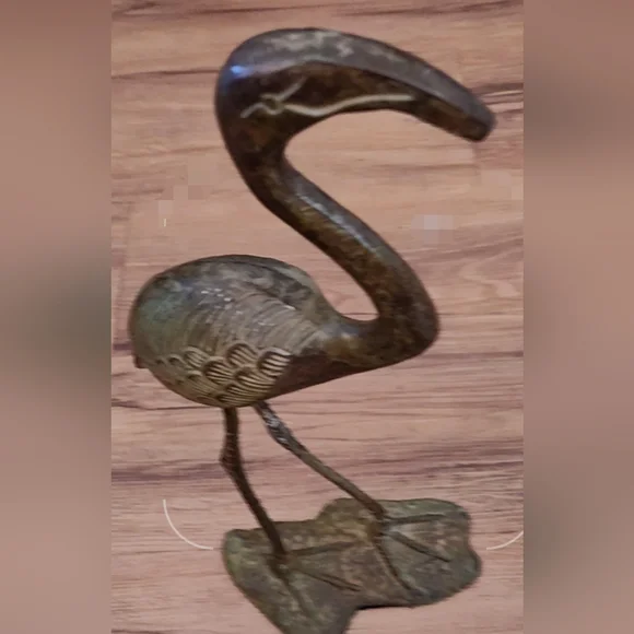 Mid- Century Vintage Solid Brass Patina Finish Heron / Crane Figurine Decor 13"+ - Picture 1 of 11